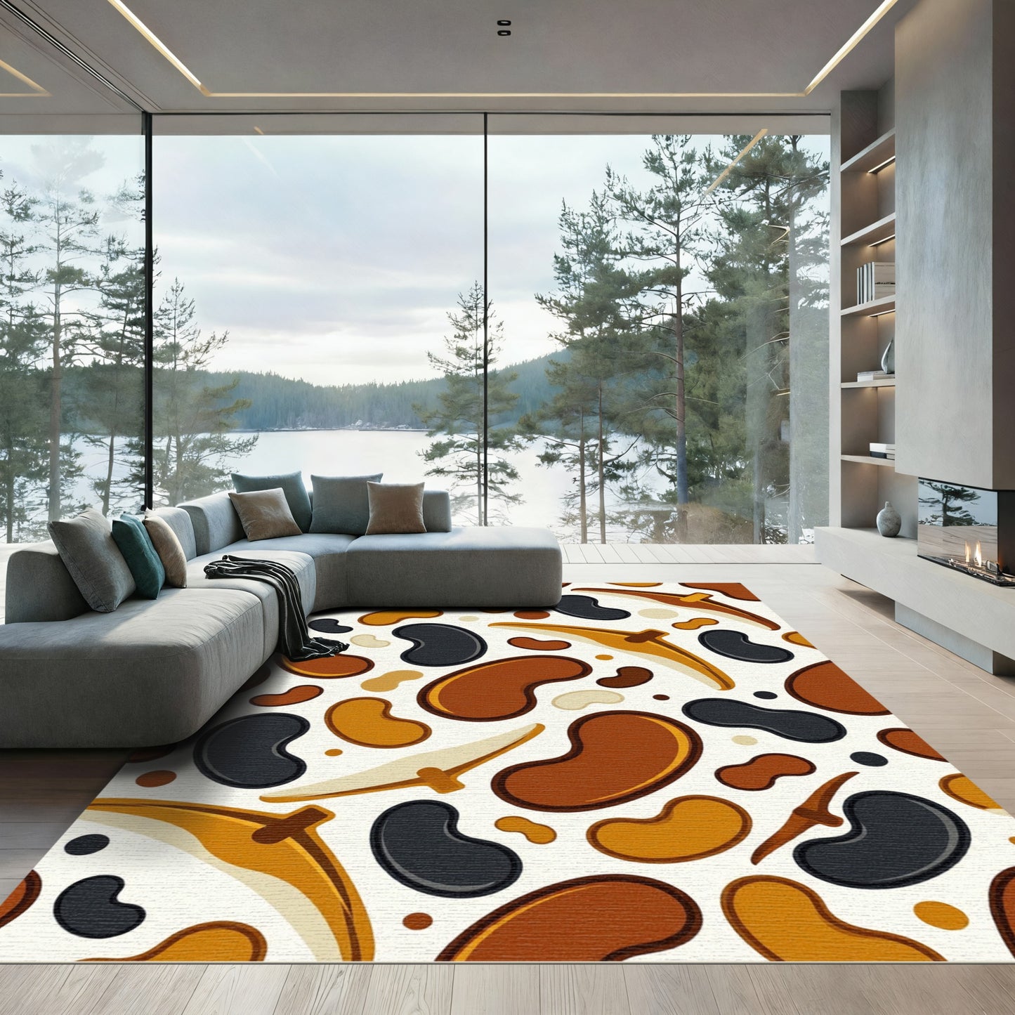 Earthy Bean and Boomerang Organic Abstract Rug