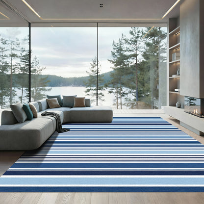 Coastal Blue Striped Nautical Rug