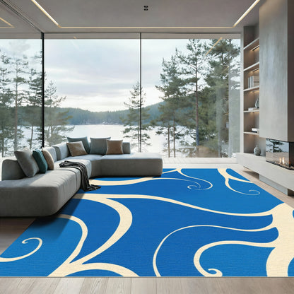 Bright Blue Cream Swirls Rug