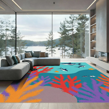 Ocean Sharks Coral Reef Scene Rug
