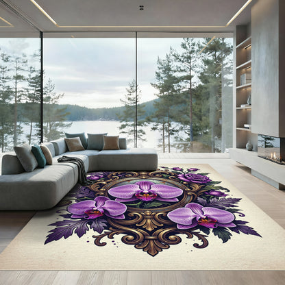 Ornate Purple Orchid and Rose Medallion Rug