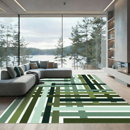 Green Tonal Striped Intersecting Lines Rug
