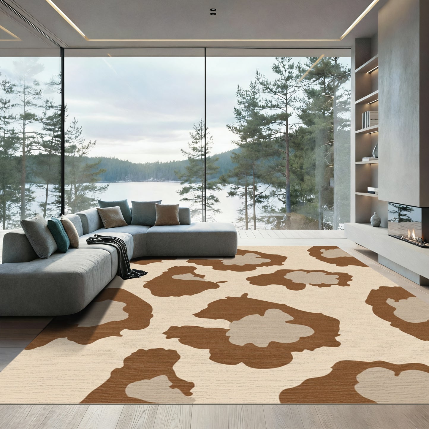 Brown Taupe Abstract Spots Rug