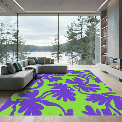 Purple Fern Swirl Lime Green Rug