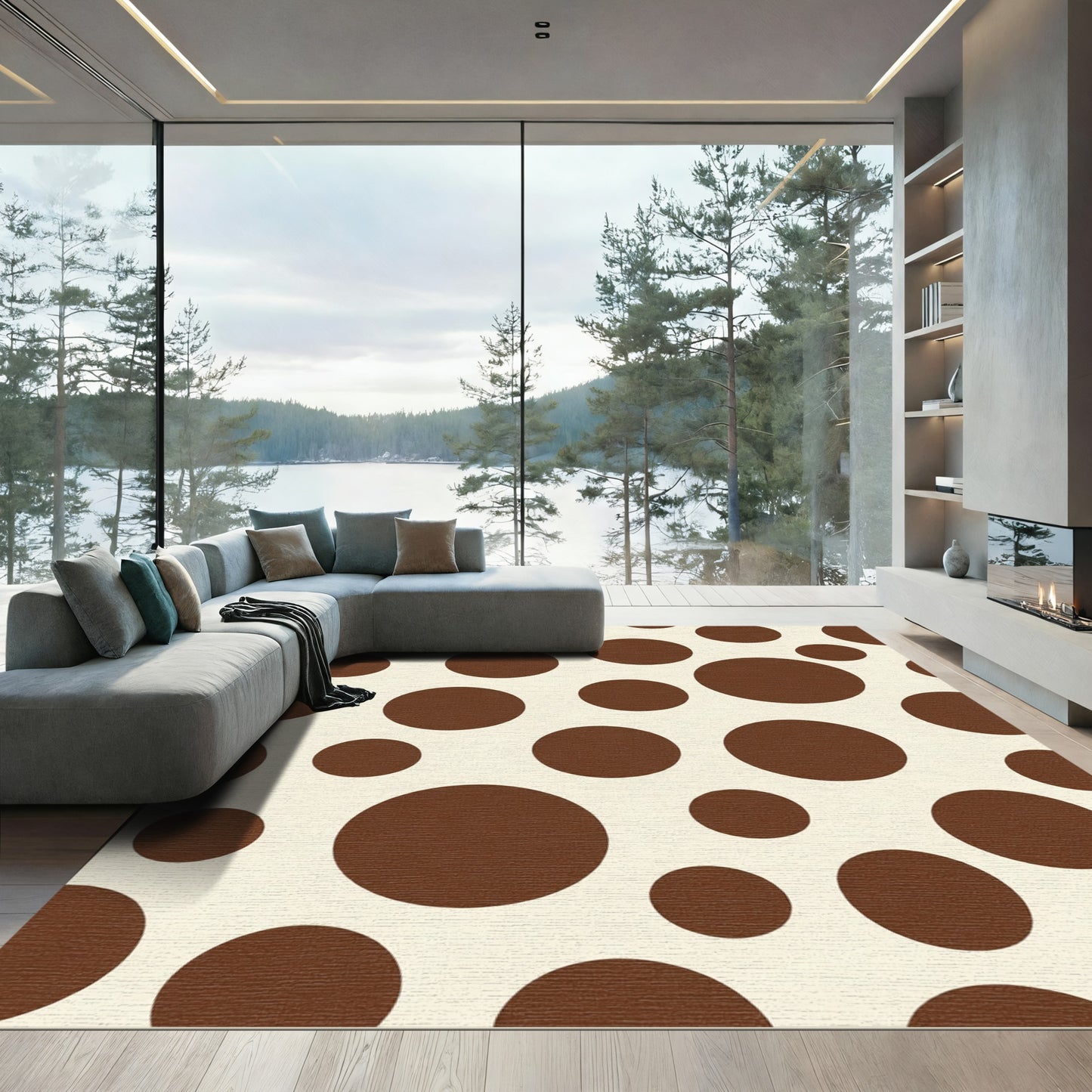 Brown White Polka Dot Circles Rug