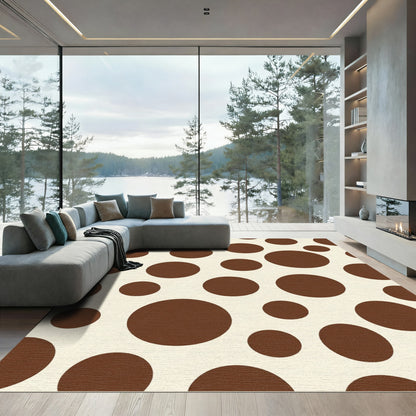 Brown White Polka Dot Circles Rug