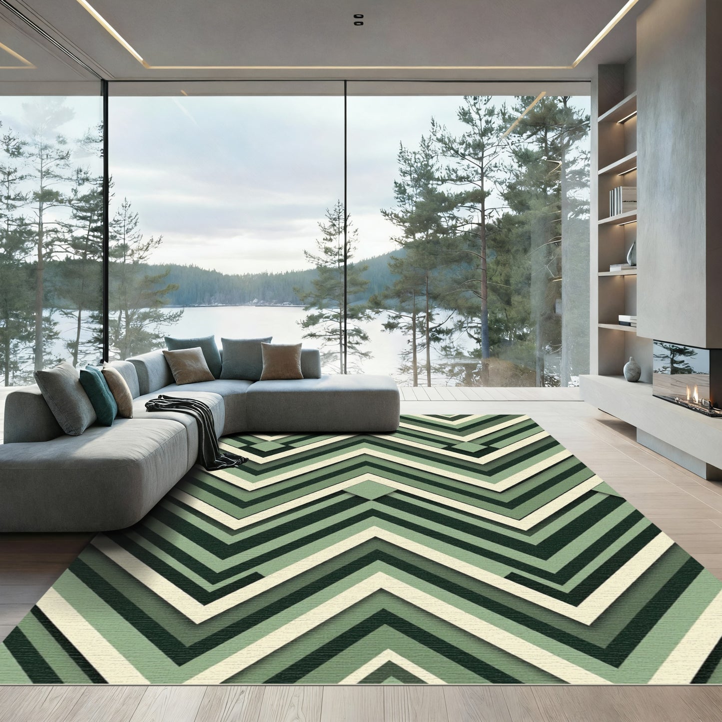 Sage Green Geometric Zigzag Chevron Rug