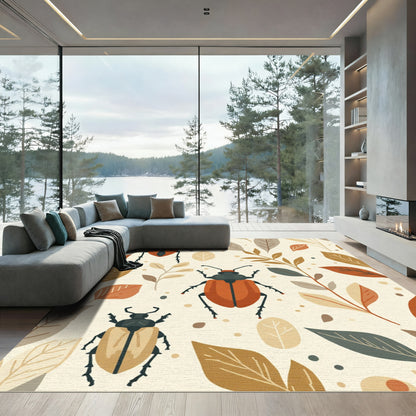 Warm Earthy Insects Botanical Illustration Rug