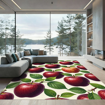 Vibrant Crimson Apple Botanical Illustration Rug