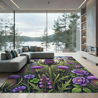 Enchanted Purple Thistle Floral Meadow Rug