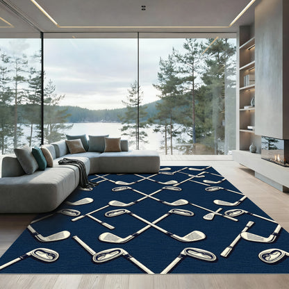 Navy Blue Crossed Golf Club Rug