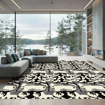 Ivory Black Abstract Figures Arrangement Rug