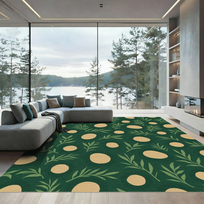 Deep Green Botanical Circles Botanical Rug