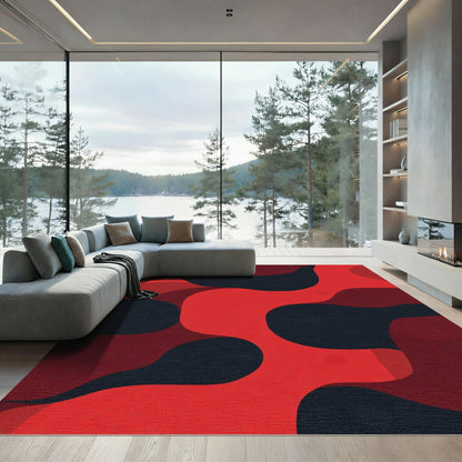 Crimson Abstract Flowing Shapes Rug