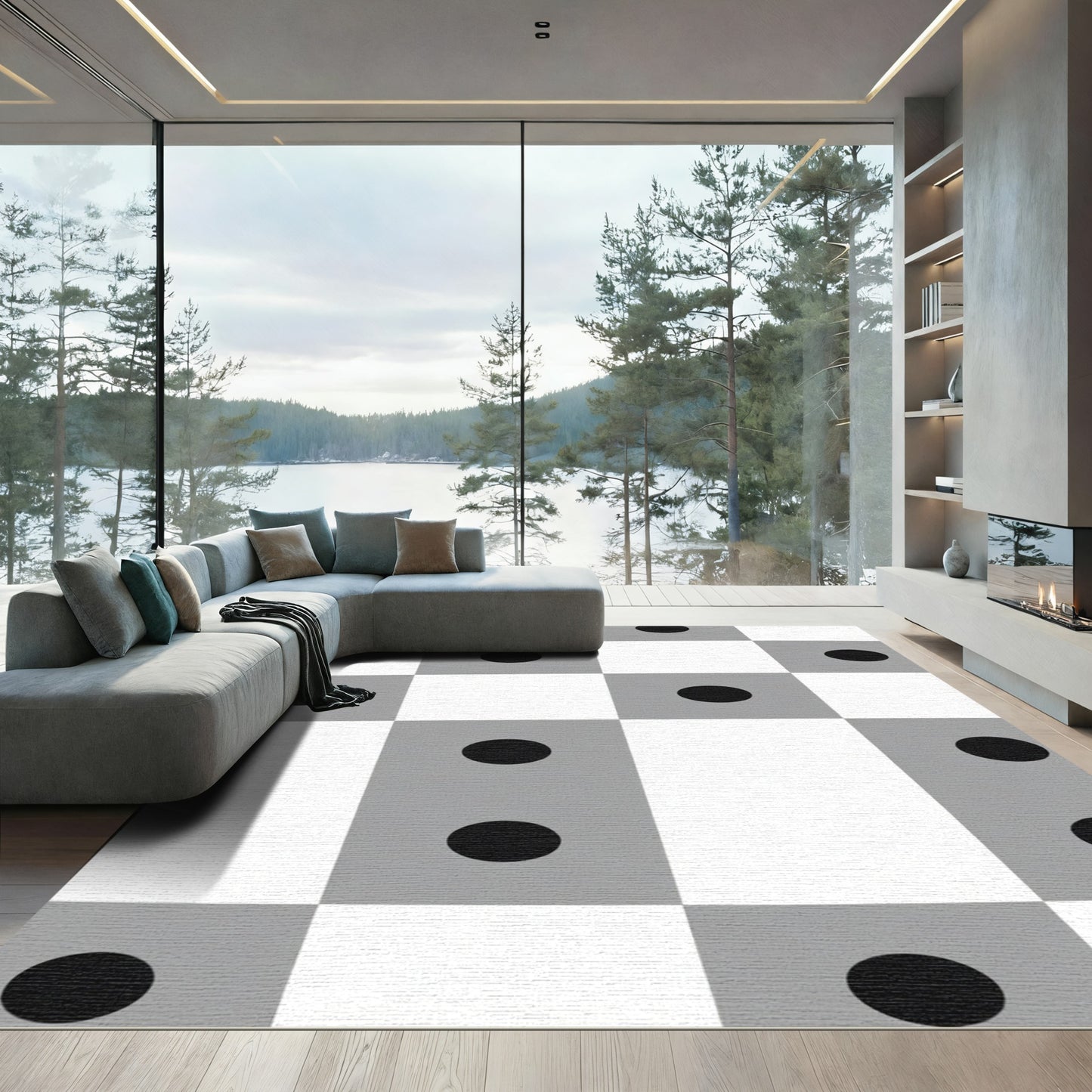 Gray Black Dot Checkerboard Rug