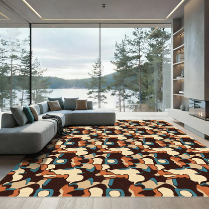 Abstract Camouflage Ochre Blue Rug
