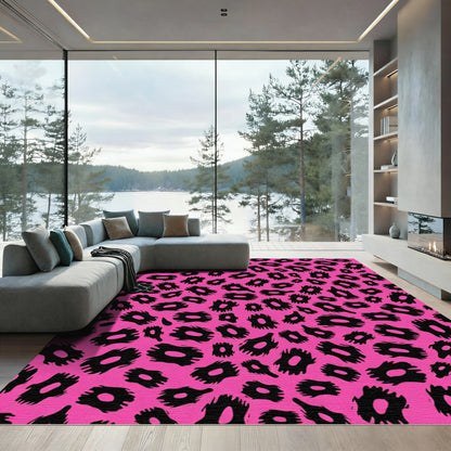Hot Pink Black Animal Spots Rug