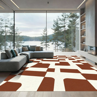 Brown Cream Checkerboard Squares Rug