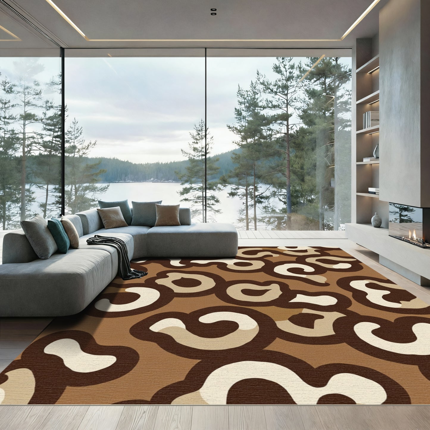 Brown Tan Swirling Abstract Blotch Rug