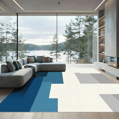 Modern Abstract Blue Gray Blocks Rug