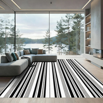 Bold Black White Contemporary Stripe Rug