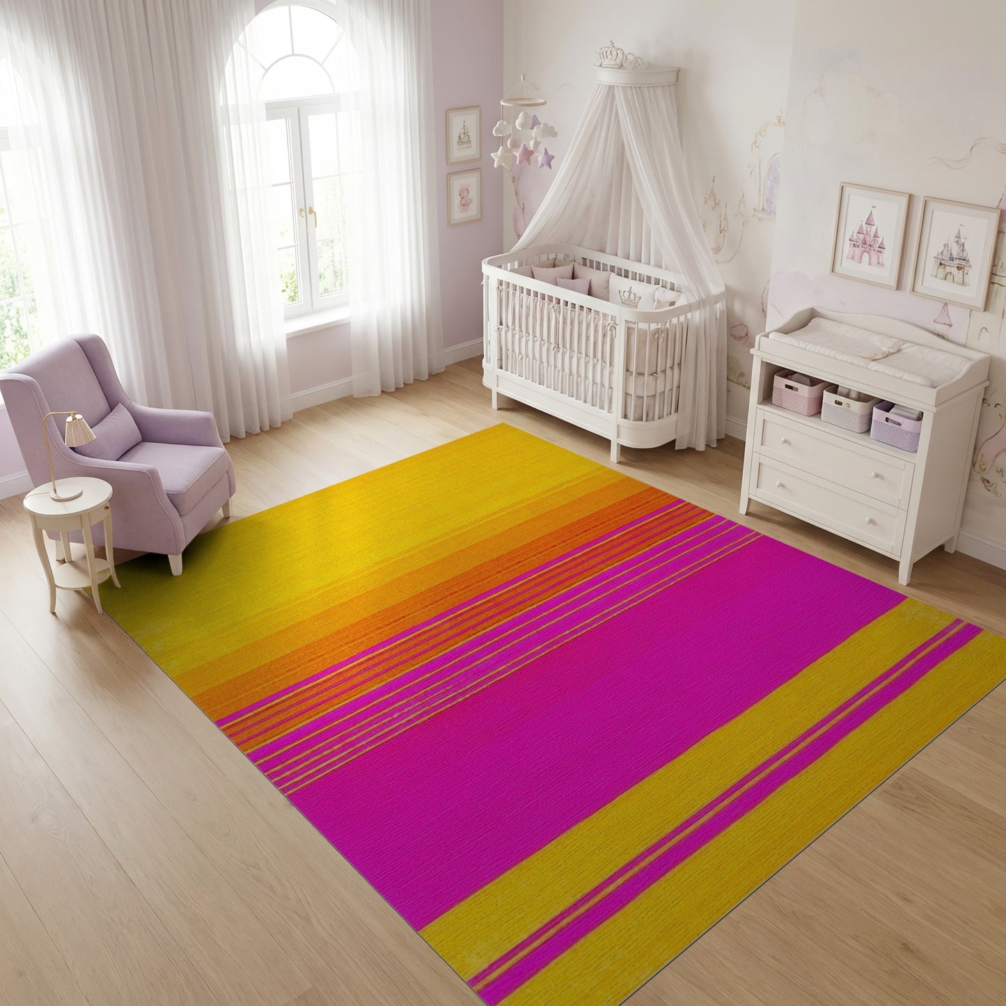 Yellow Orange Pink Horizontal Striped Rug