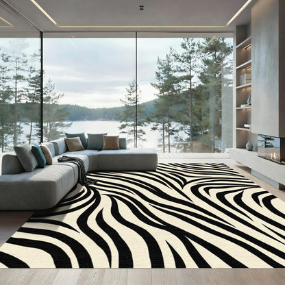 Cream and Black Animal Print Rug