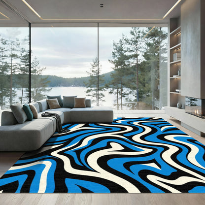 Bold Blue Cream Black Swirl Rug