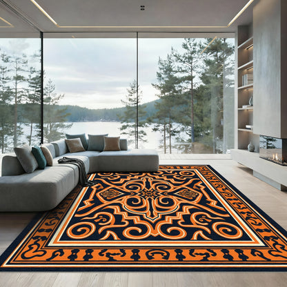 Bold Orange Swirl Medallion Rug