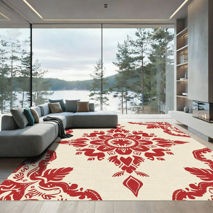 Crimson Floral Medallion Cream Rug