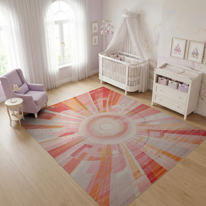 Vibrant Pink Radiant Starburst Geometric Rug