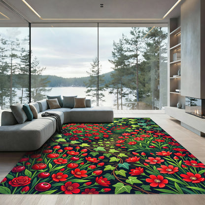 Vibrant Red Floral Garden Path Rug