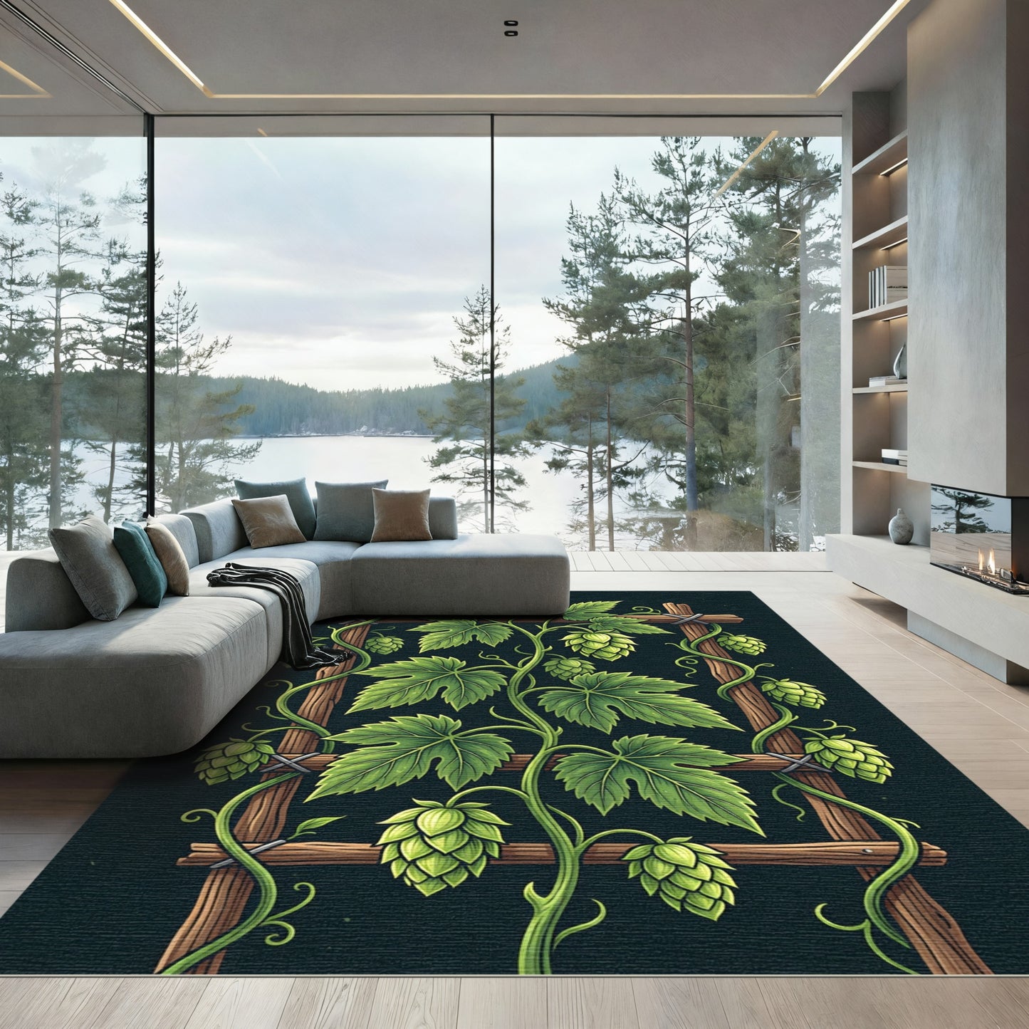 Botanical Green Hop Vine Trellis Rug
