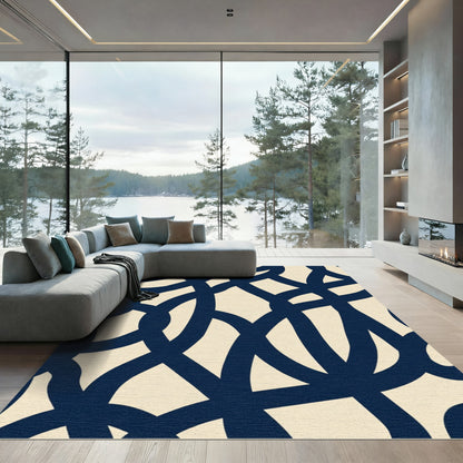 Navy Blue Abstract Interlocking Waves Rug