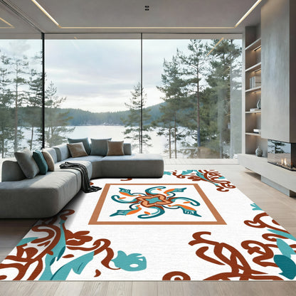 Orange Teal Swirl Floral Medallion Rug