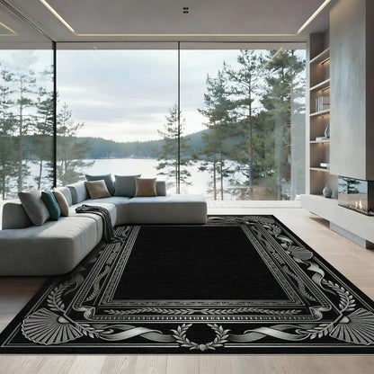 Ornate Silver Laurel Ribbon Frame Rug