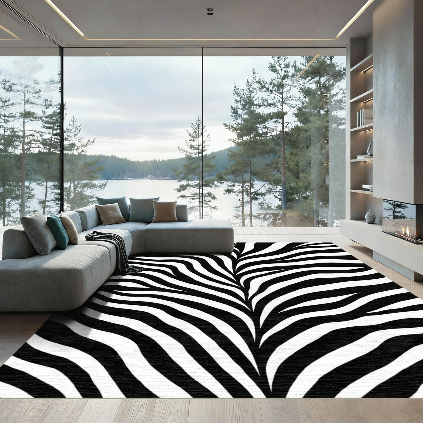 Black and White Wavy Lines Rug