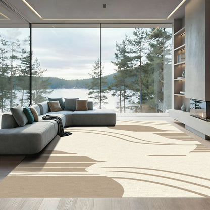 Beige Abstract Wave Swirl Rug