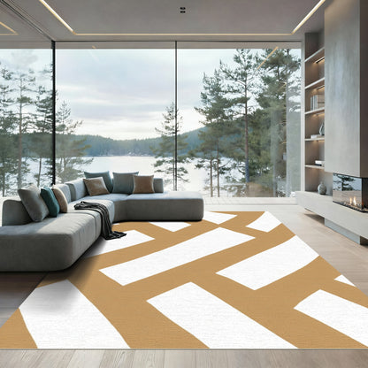 Modern Tan White Interlocking Lines Rug