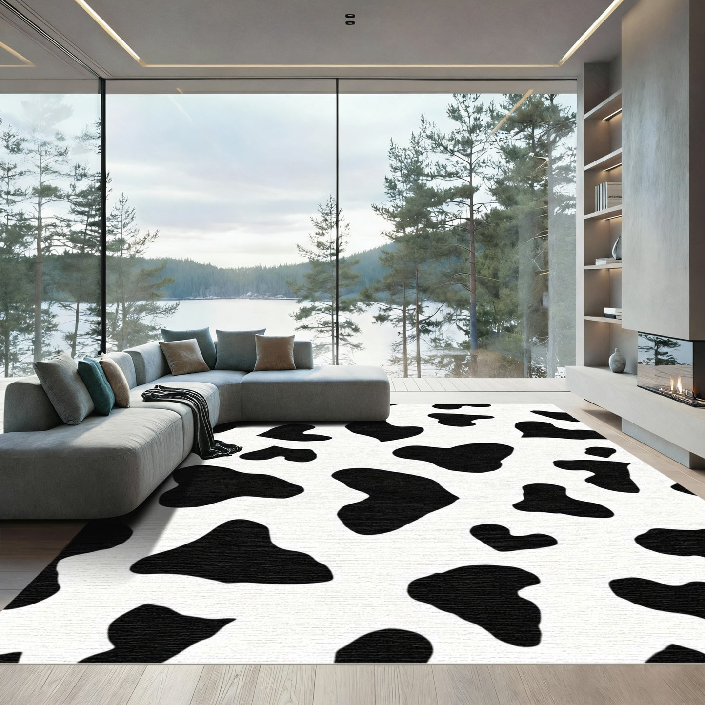 Black White Irregular Spots Rug