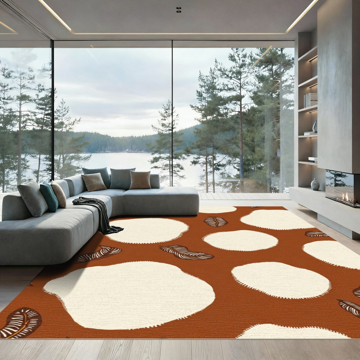 Terracotta Leaf and Blob Rug