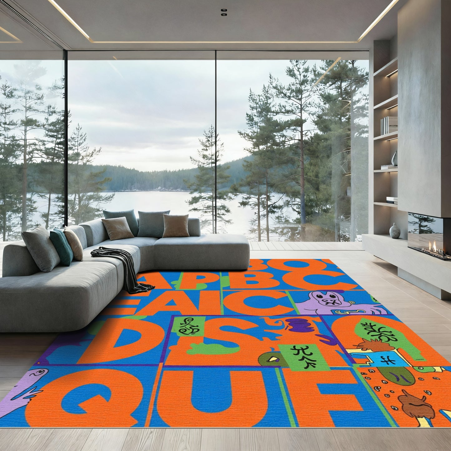 Bold Orange Alphabet Characters Contemporary Rug