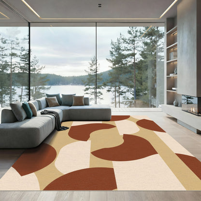 Modern Brown Cream Abstract Shapes Rug