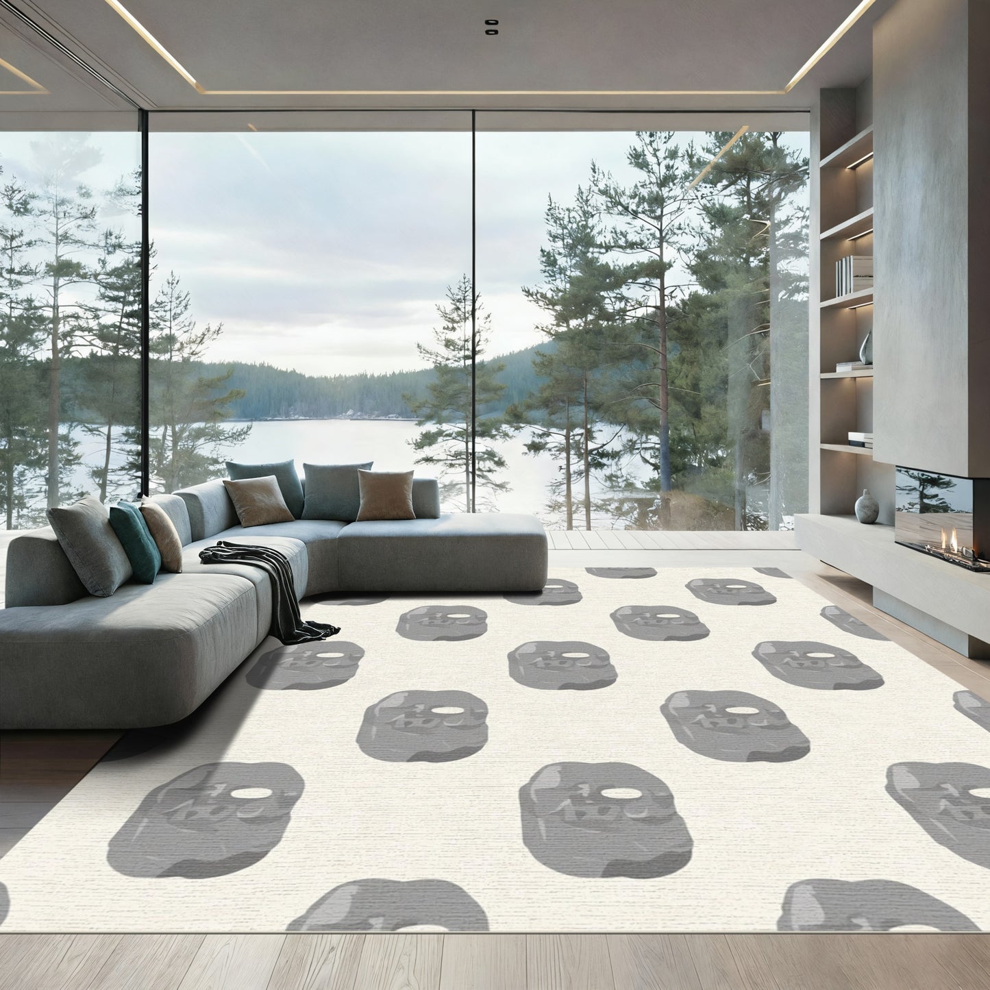 Gray Stone Faces Repeating Pattern Rug