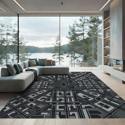 Monochrome Urban Street Grid Rug