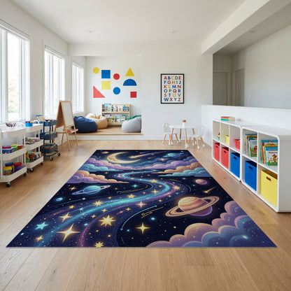 Dreamy Crescent Moon Planets Shooting Stars Rug