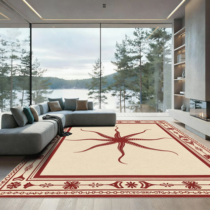 Crimson Octopus Celestial Border Rug