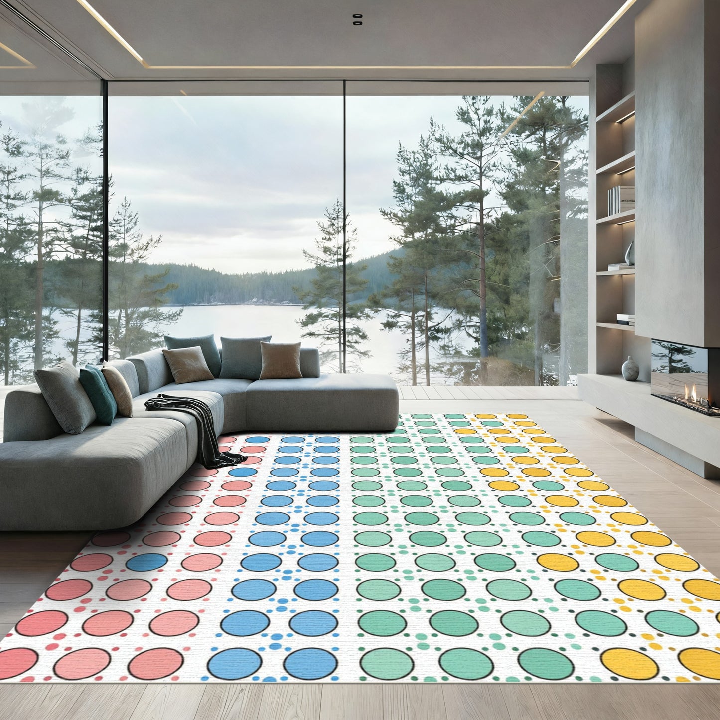 Colorful Dotted Gridded Abstract Geometric Tile Rug