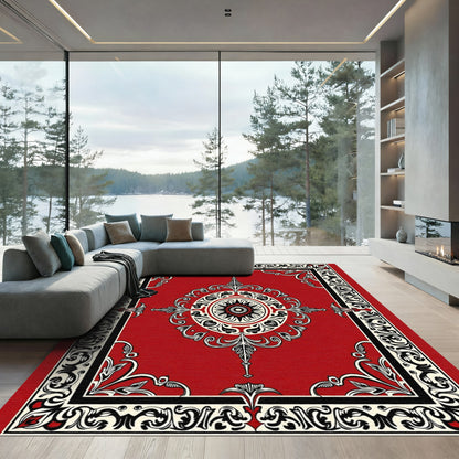 Crimson Red Floral Medallion Frame Rug