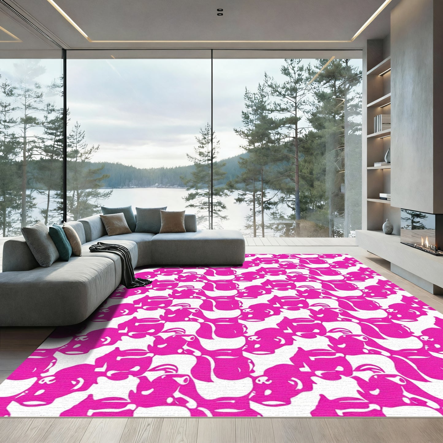 Vibrant Fuchsia Abstract Kettle Composition Rug